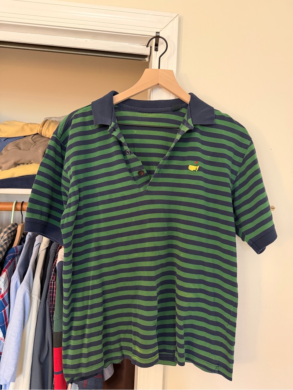 Vintage Masters Golf Green and Navy Striped Polo.
